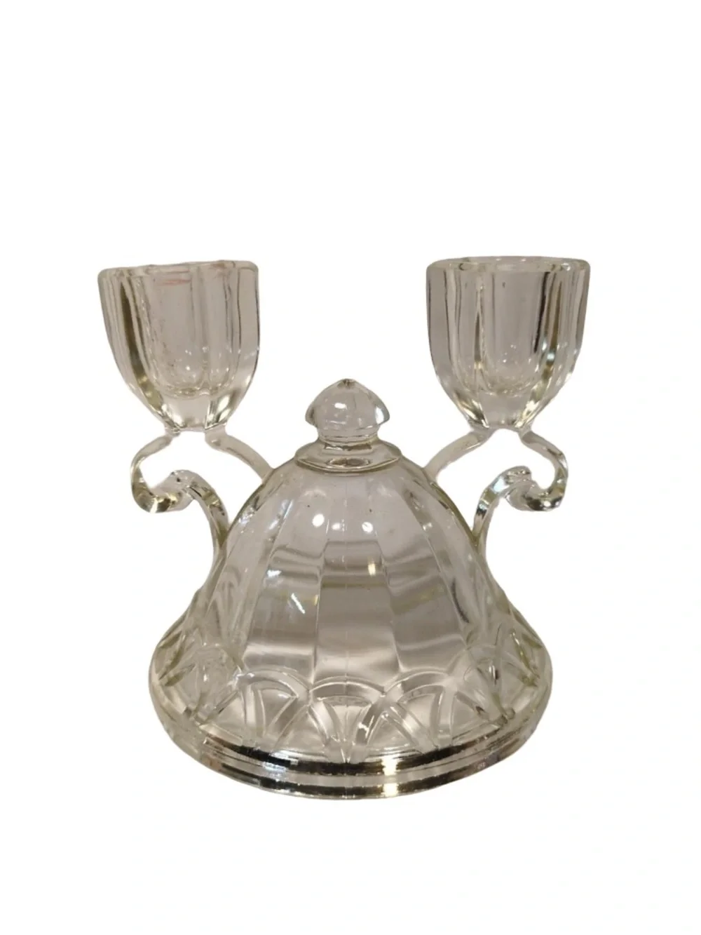 Vintage Imperial‎ Glass Crocheted Lace Double Candle Holders Lot Of 2